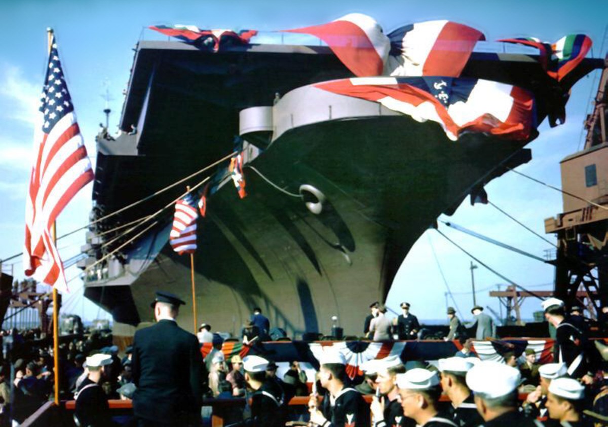 cvb-41 uss midway aircraft carrier air group 31 christening launching ceremony