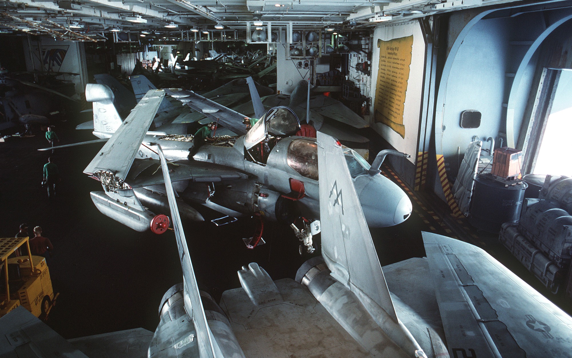 cv-60 uss saratoga forrestal class aircraft carrier air wing cvw-17 us navy hangar bay 127