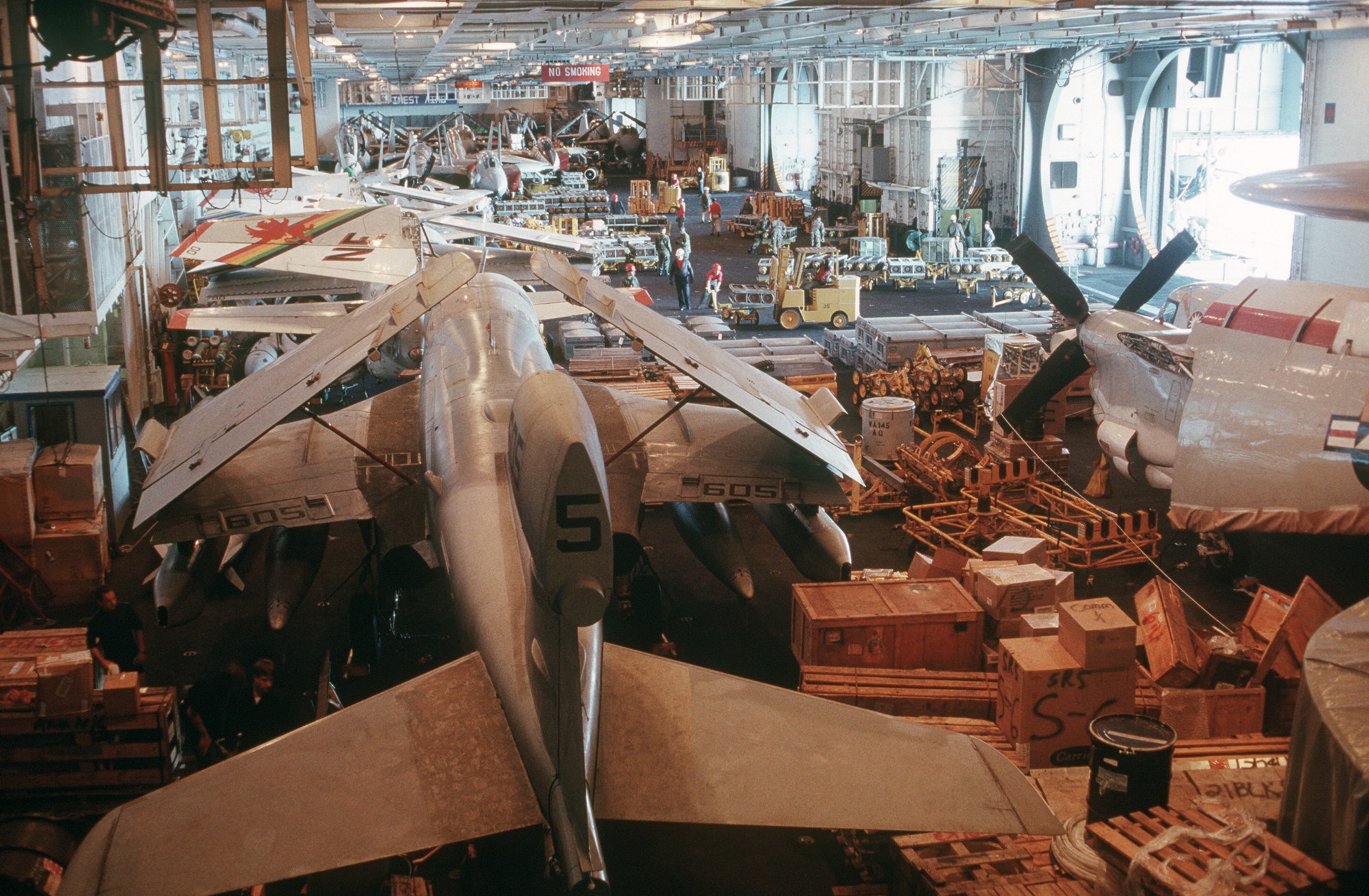 cv-61 uss ranger forrestal class aircraft carrier air wing cvw-2 us navy hangar bay 71