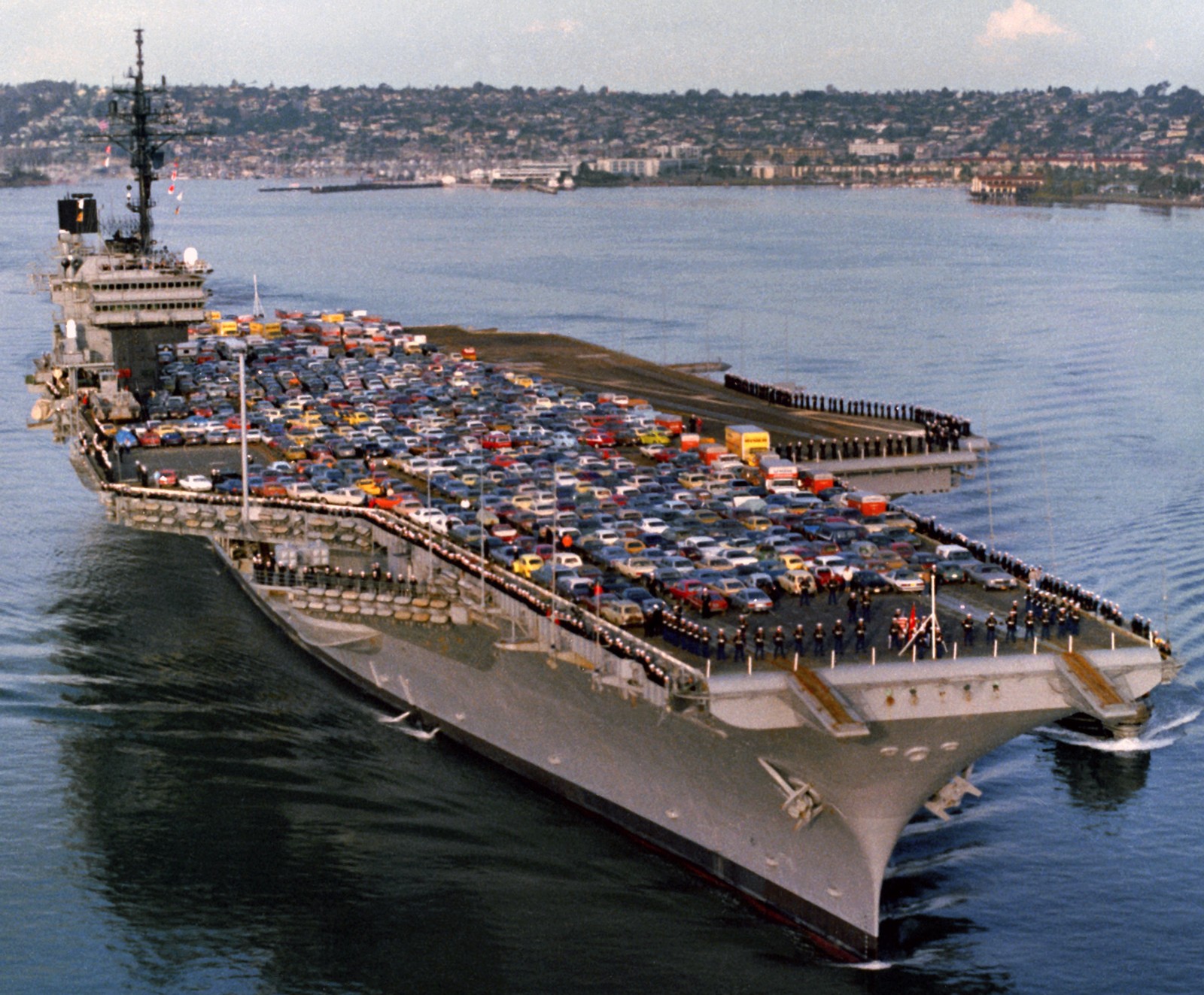 cv-63 uss kitty hawk aircraft carrier 320 private cars vehicles onboard