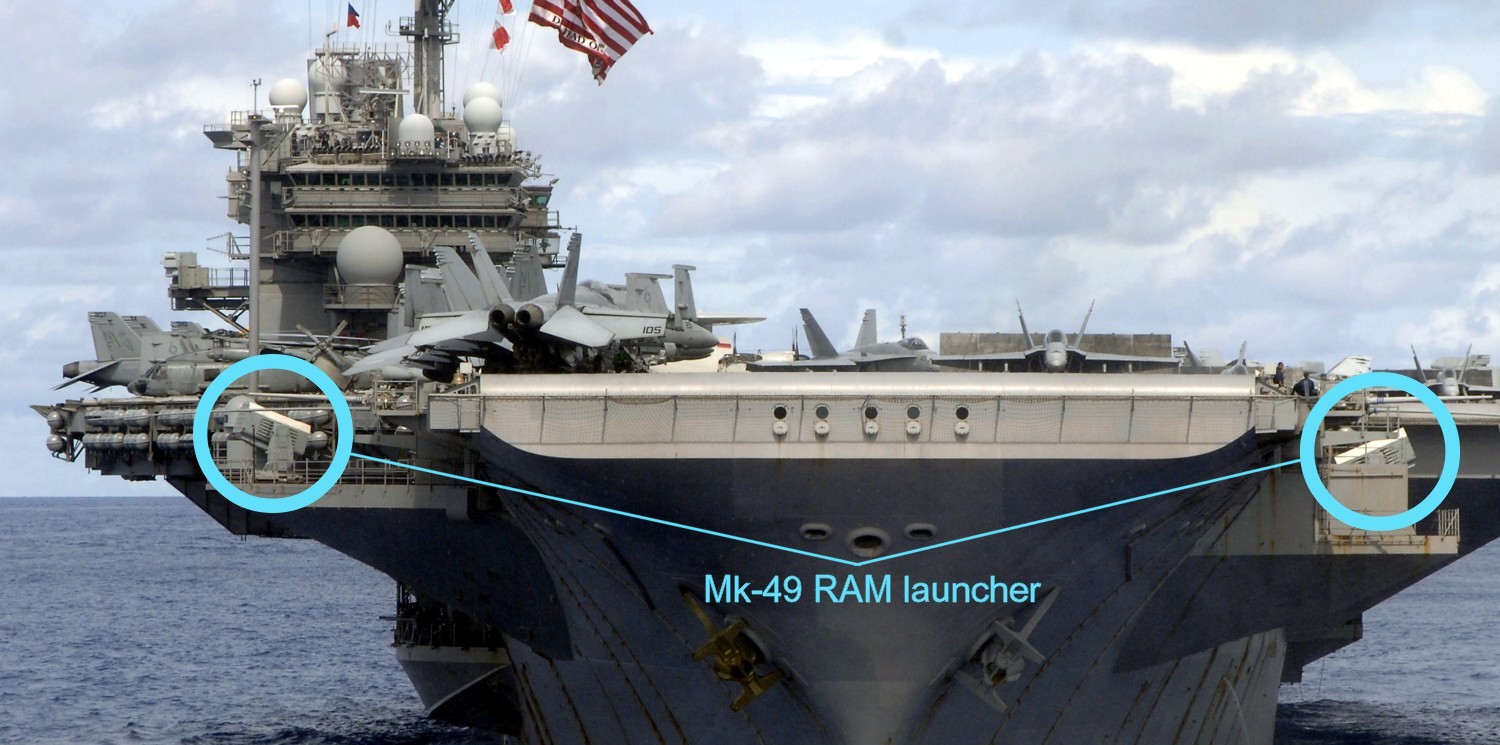 kitty hawk class aircraft carrier us navy armament mk.49 launcher rim-116 rolling airframe missile ram 04