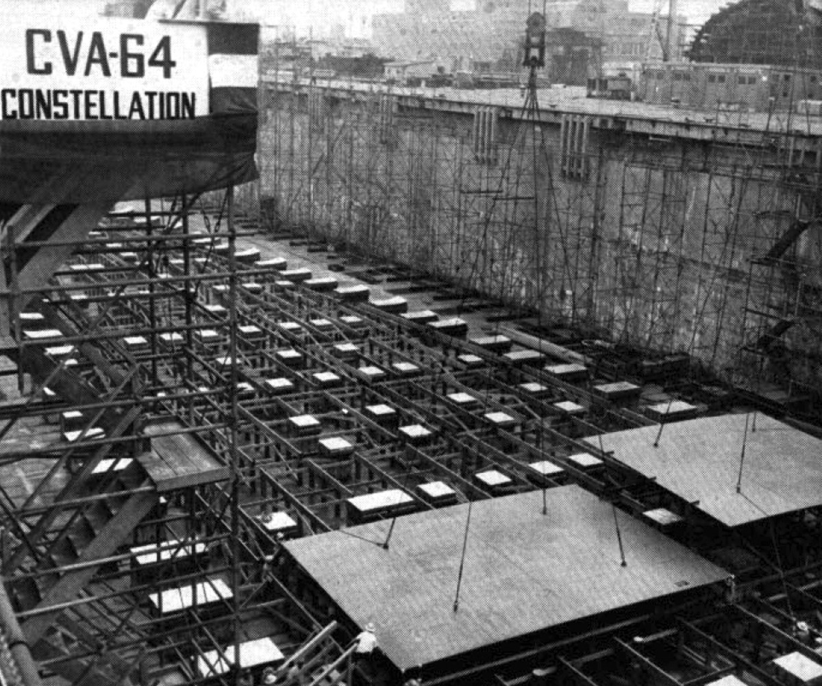 cv-64 uss constellation keel laying new york naval shipyard brooklyn 1957