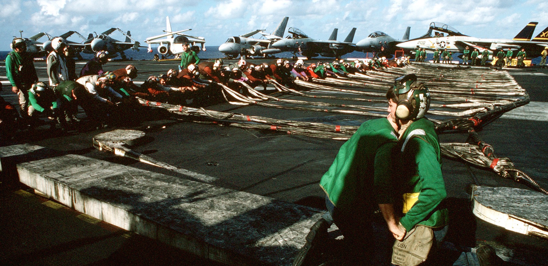 cv-67 uss john f. kennedy aircraft carrier us navy barricade drill emergency 50