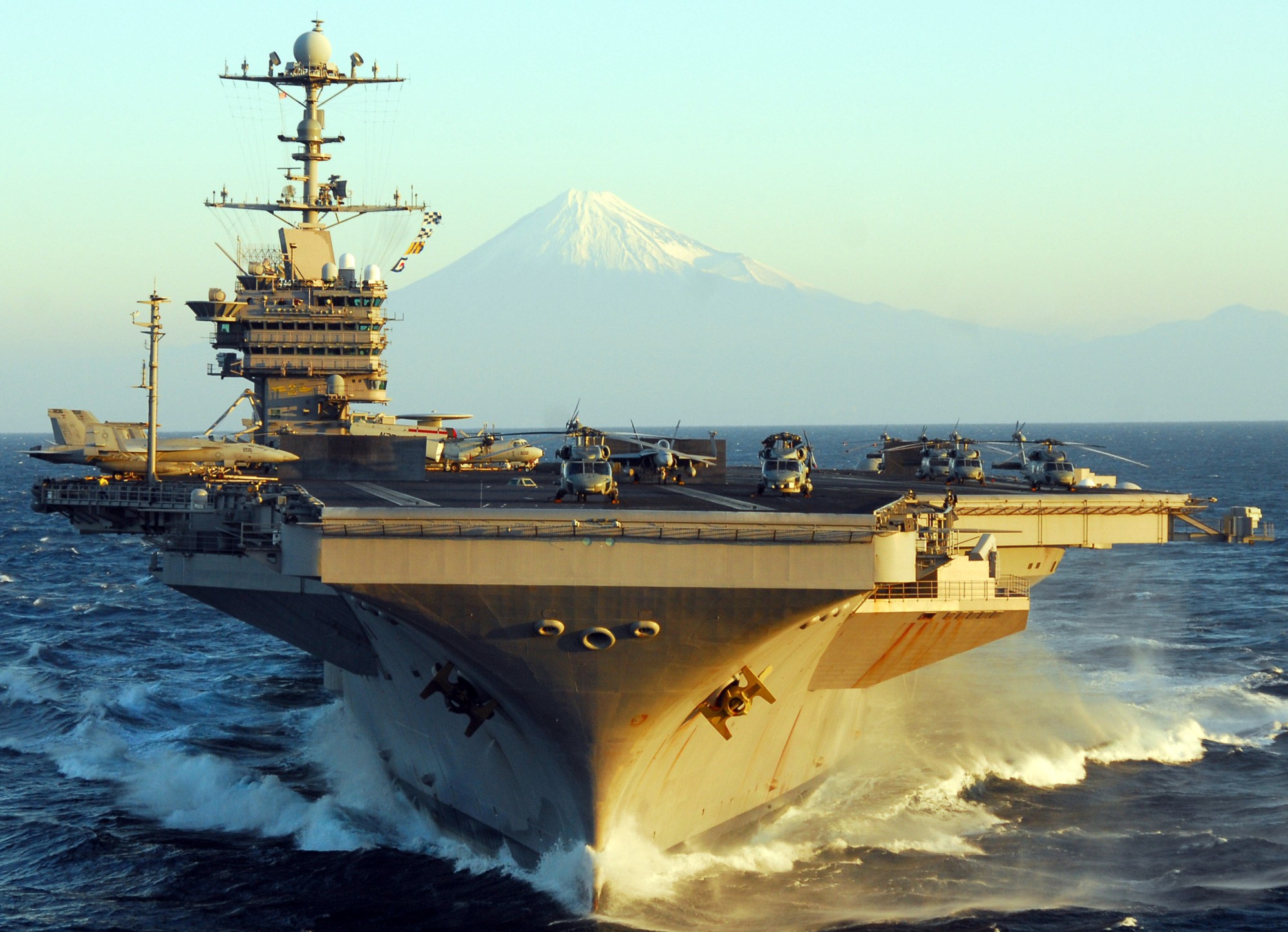 cvn-73 uss george washington nimitz class aircraft carrier air wing cvw-5 mount fuji japan 55