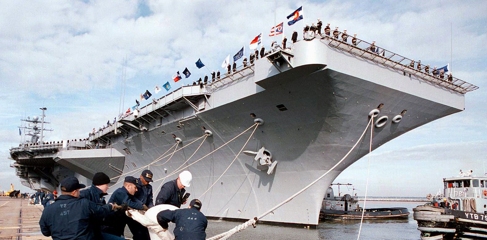 cvn-73 uss george washington nimitz class aircraft carrier us navy departing norfolk 70