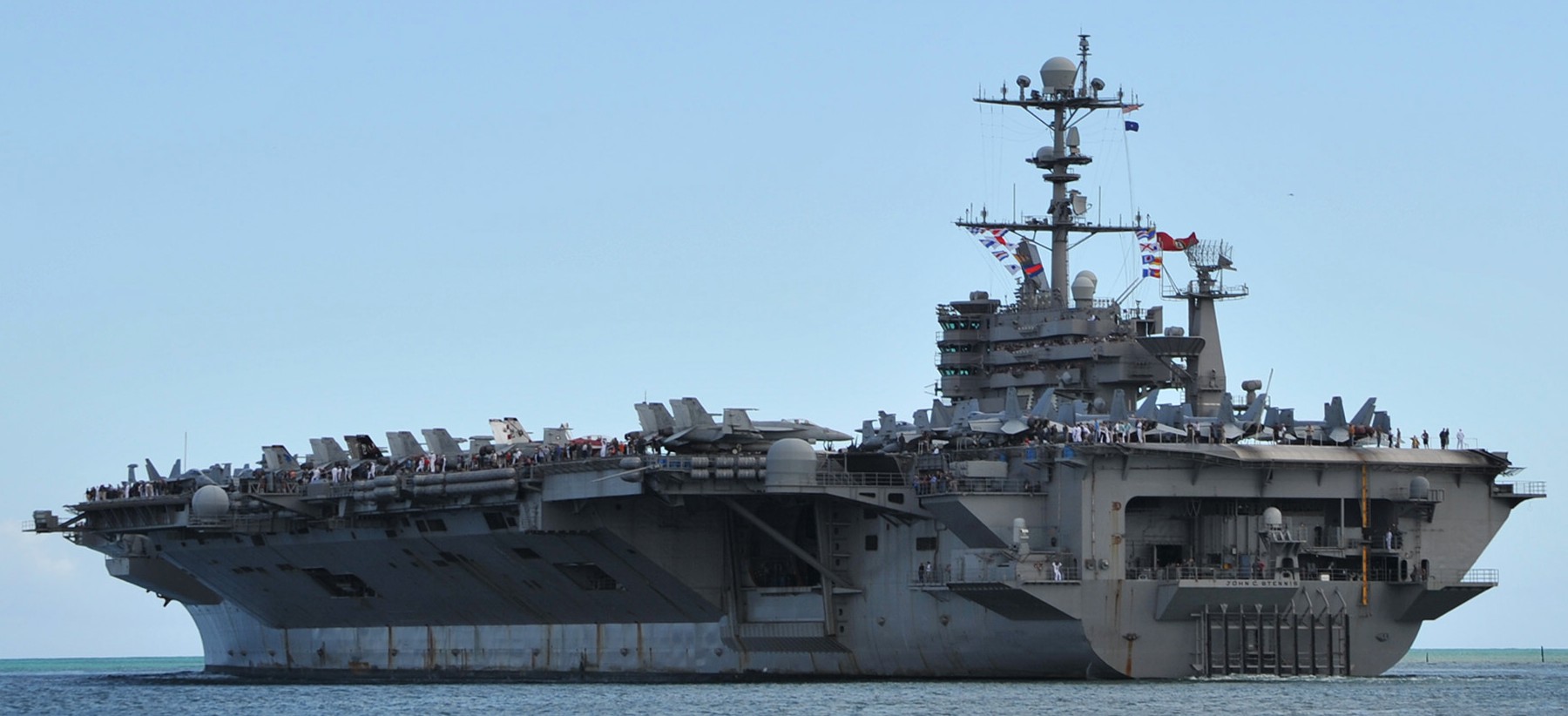 cvn-74 uss john c. stennis nimitz class aircraft carrier air wing cvw-9 departing pearl harbor hickam 91