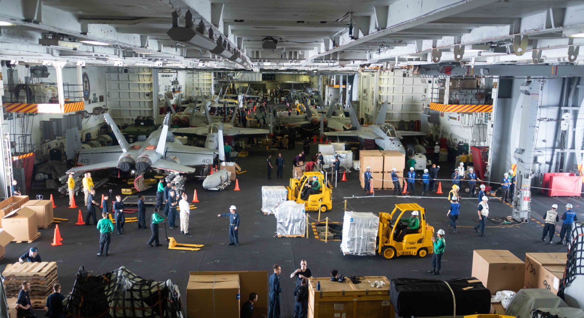 cvn-74 uss john c. stennis nimitz class aircraft carrier air wing cvw-9 hangar bay deck 108