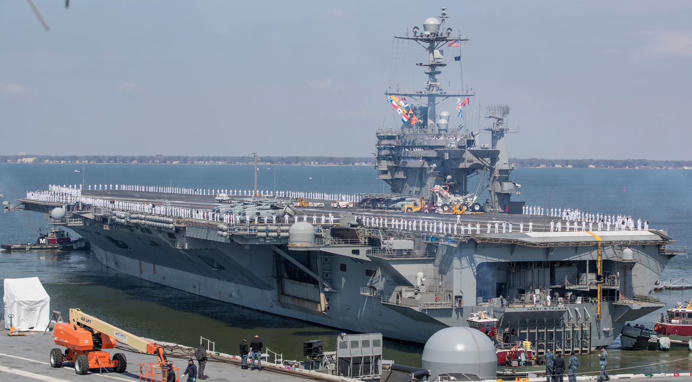 cvn-75 uss harry s. truman nimitz class aircraft carrier departing naval station norfolk 21