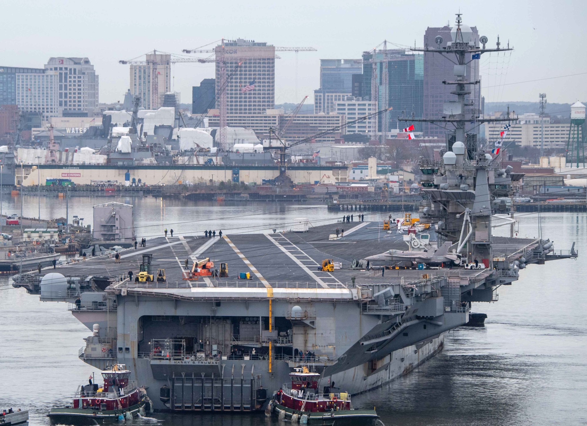cvn-75 uss harry s. truman aircraft carrier returning naval station norfolk planned incremental availability pia 2023 132