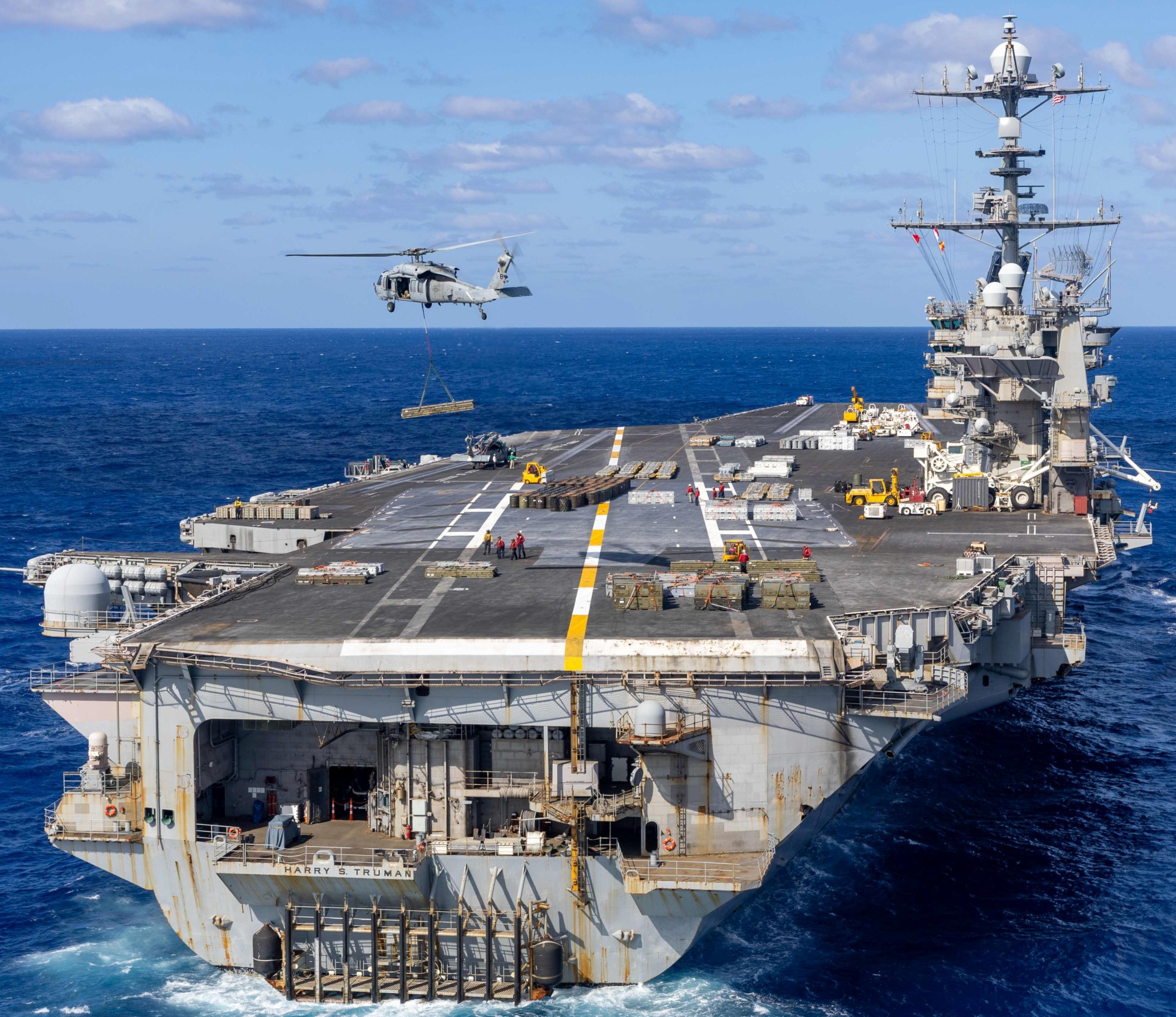 uss harry s. truman cvn-75 aircraft carrier ammunition transfer atlantic ocean 2025 166