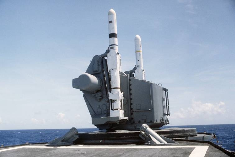 Charles F. Adams class destroyer Mk-11 missile launcher with RGM-84 Harpoon