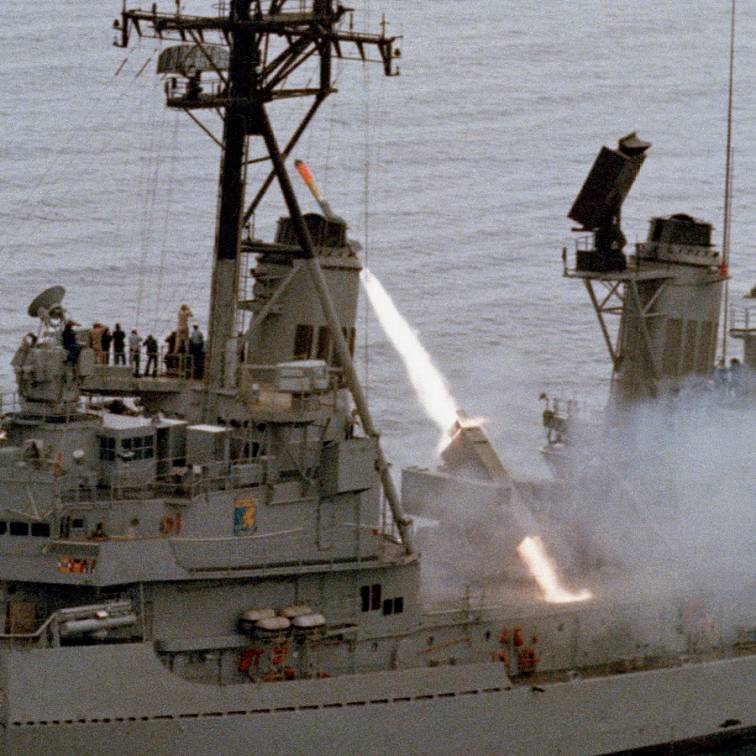 USS Henry B. Wilson DDG-7 fires a RUR-5 ASROC from her Mk-16 launcher
