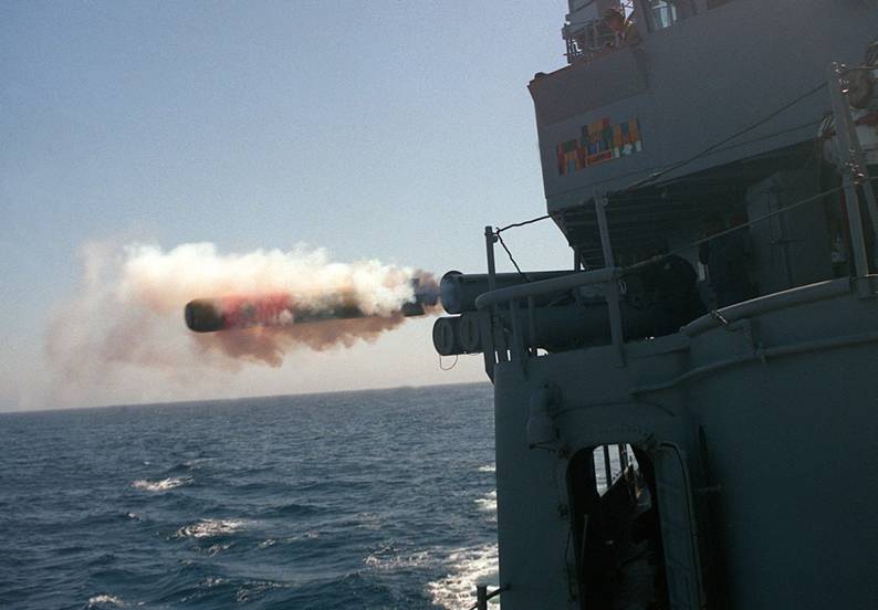 Mk-46 torpedo was fired from Mk-32 triple surface vessel torpedo tubes SVTT aboard USS Goldsborough DDG-20