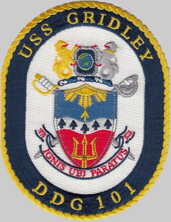 ddg-101 uss gridley crest insignia patch badge arleigh burke class guided missile destroyer aegis us navy 02p