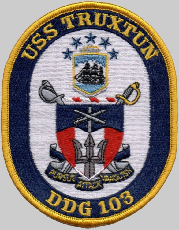 ddg-103 uss truxtun crest insignia patch badge arleigh burke class guided missile destroyer aegis us navy 02p