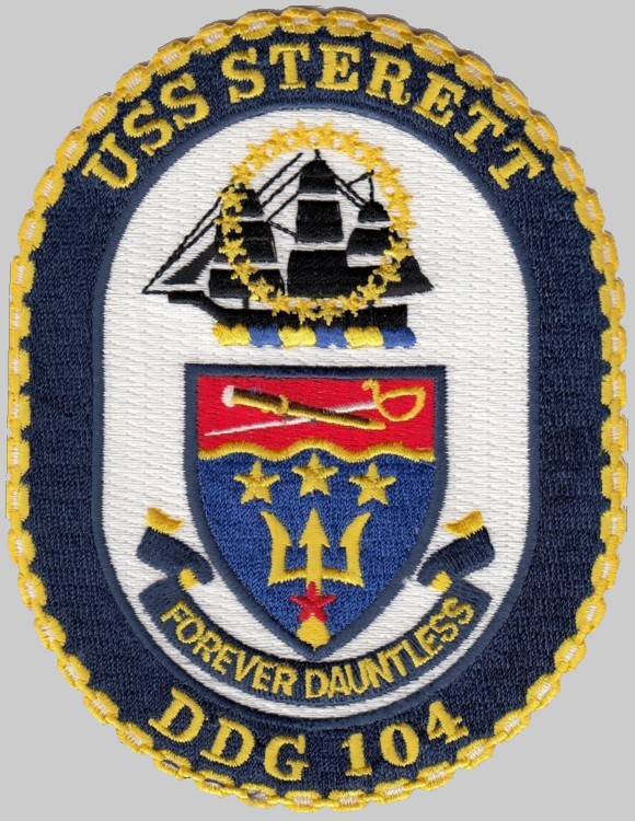 ddg-104 uss sterett crest insignia patch badge arleigh burke class guided missile destroyer aegis us navy 02p