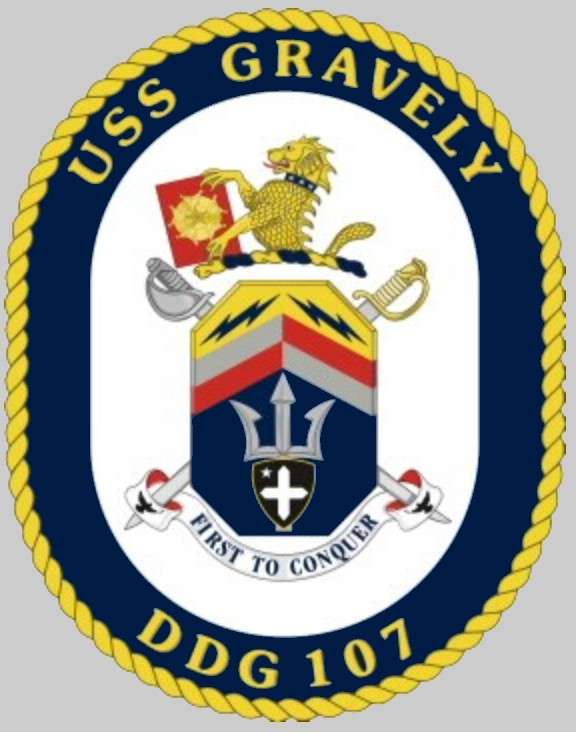 ddg-107 uss gravely crest insignia patch badge arleigh burke class guided missile destroyer aegis us navy 02x