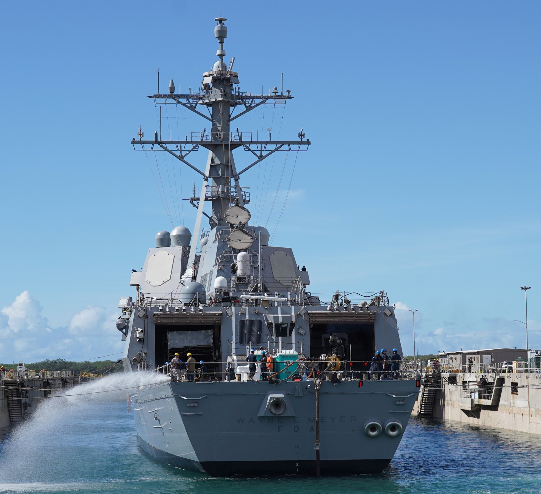 ddg-108 uss wayne e. meyer arleigh burke class guided missile destroyer aegis us navy dry dock pearl harbor naval shipyard hawaii 65