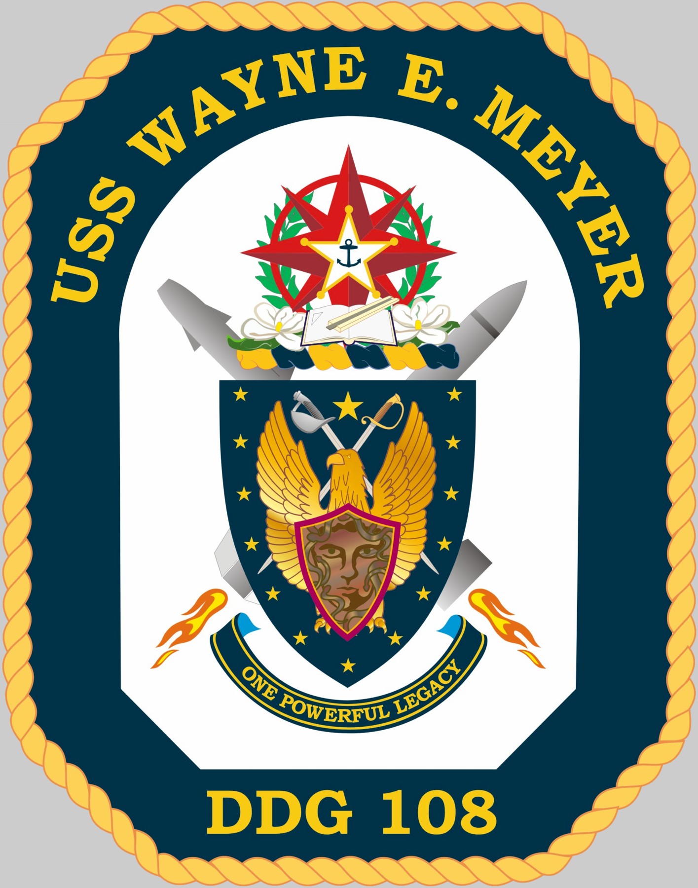 ddg-108 uss wayne e. meyer crest insignia patch badge arleigh burke class guided missile destroyer aegis us navy 02c