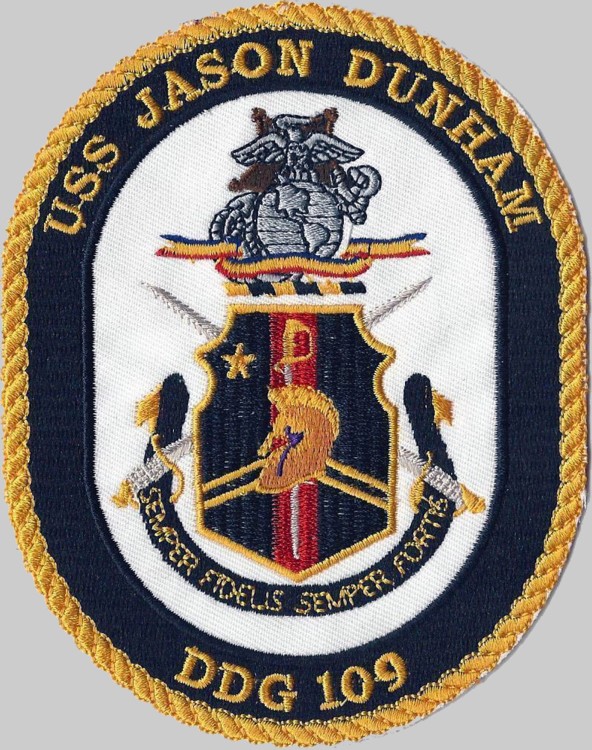 ddg-109 uss jason dunham crest insignia patch badge arleigh burke class guided missile destroyer aegis us navy 03p