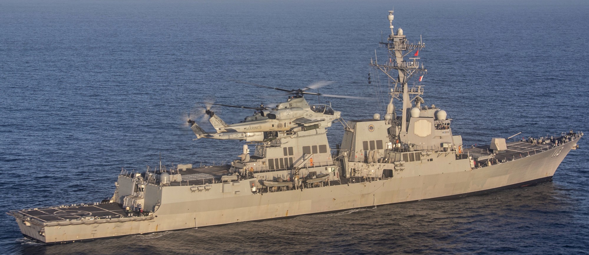 ddg-113 uss john finn arleigh burke class guided missile destroyer us navy aegis 38 usmc helicopter landing training