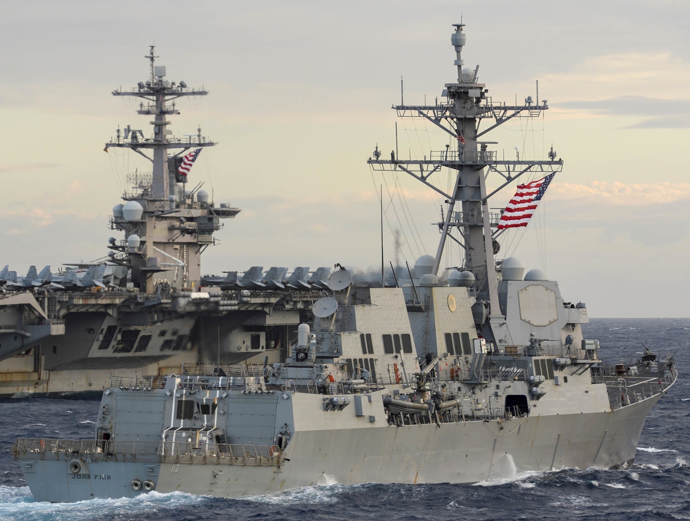 ddg-113 uss john finn arleigh burke class guided missile destroyer us navy aegis 49 uss theodore roosevelt cvn-71