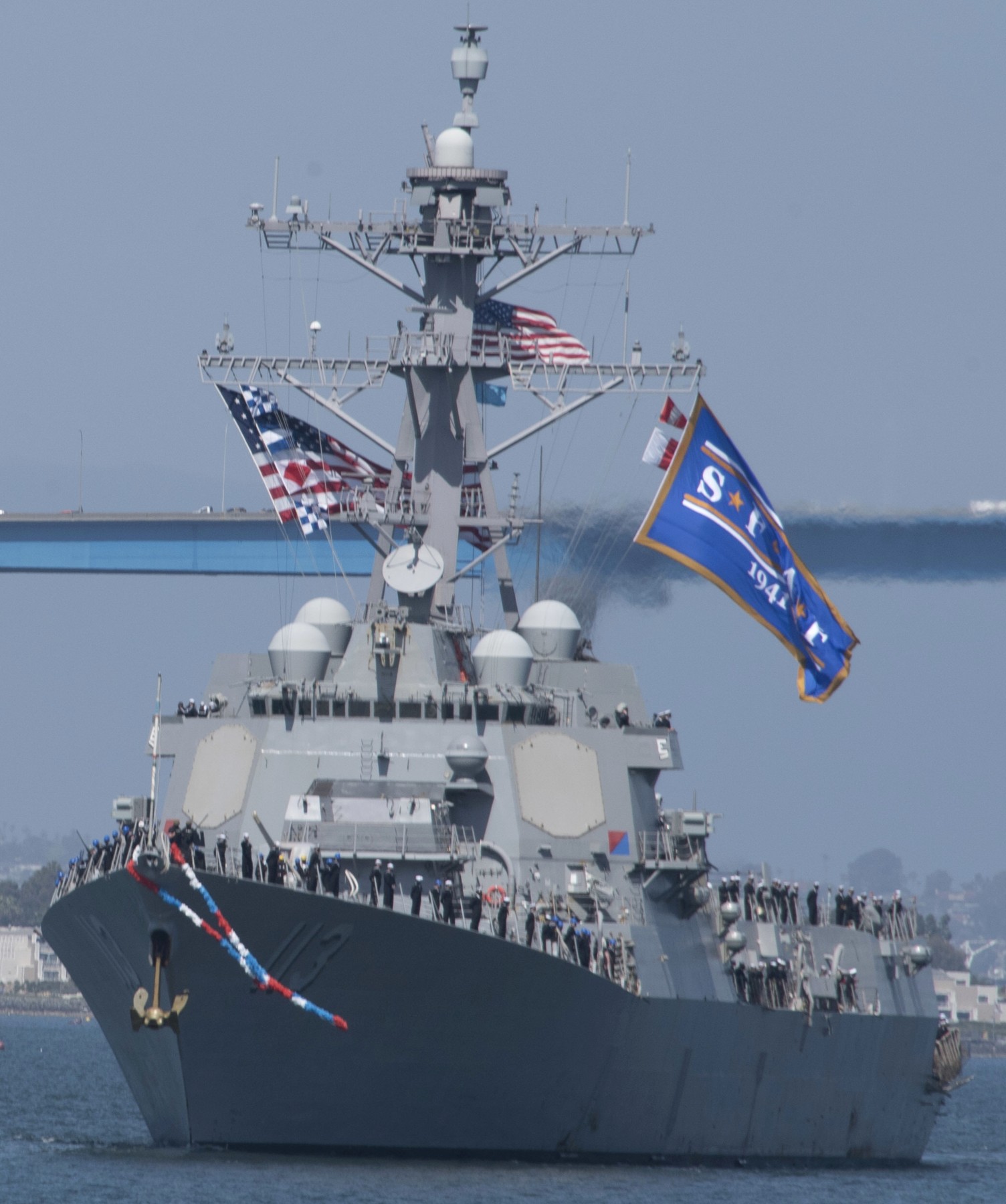 ddg-113 uss john finn arleigh burke class guided missile destroyer us navy aegis 55 returning san diego