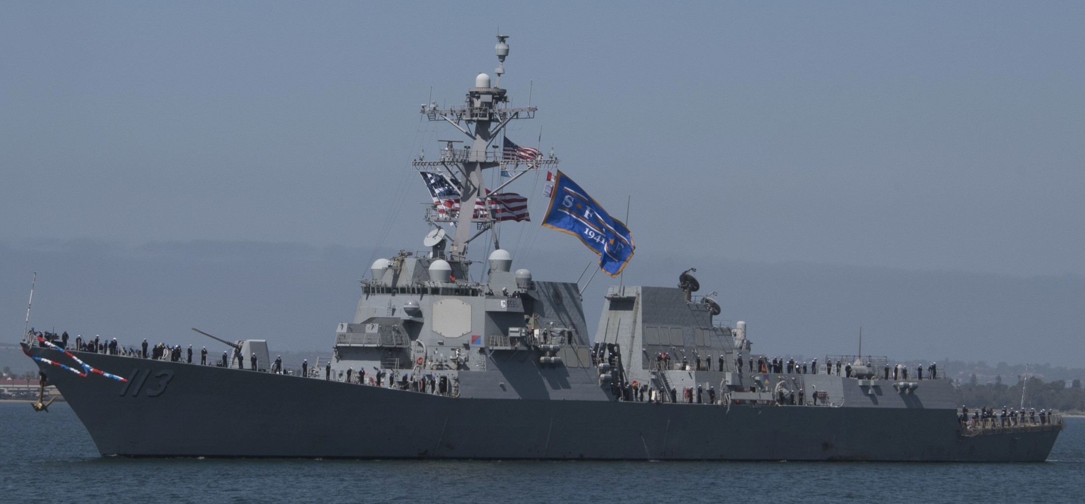 ddg-113 uss john finn arleigh burke class guided missile destroyer us navy aegis 57 naval base san diego california