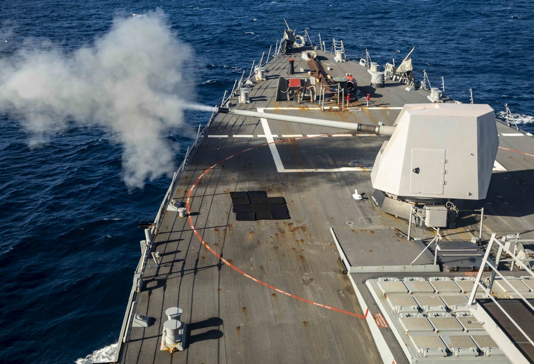 ddg-114 uss ralph johnson arleigh burke class guided missile destroyer aegis us navy mk.45 gun fire 53