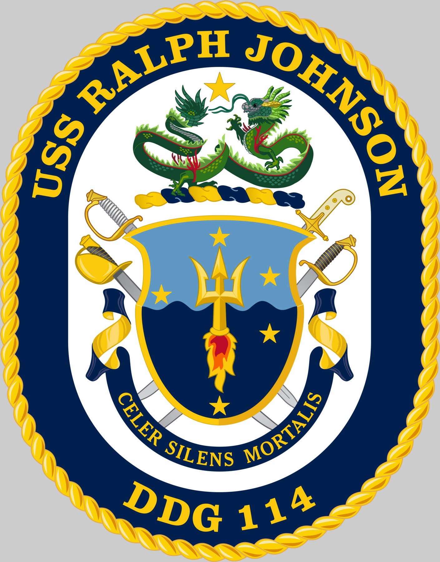 ddg-114 uss ralph johnson insignia crest patch badge arleigh burke class guided missile destroyer us navy aegis 02c