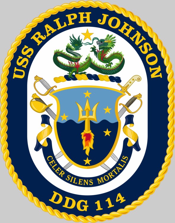 ddg-114 uss ralph johnson insignia crest patch badge arleigh burke class guided missile destroyer us navy aegis 02x