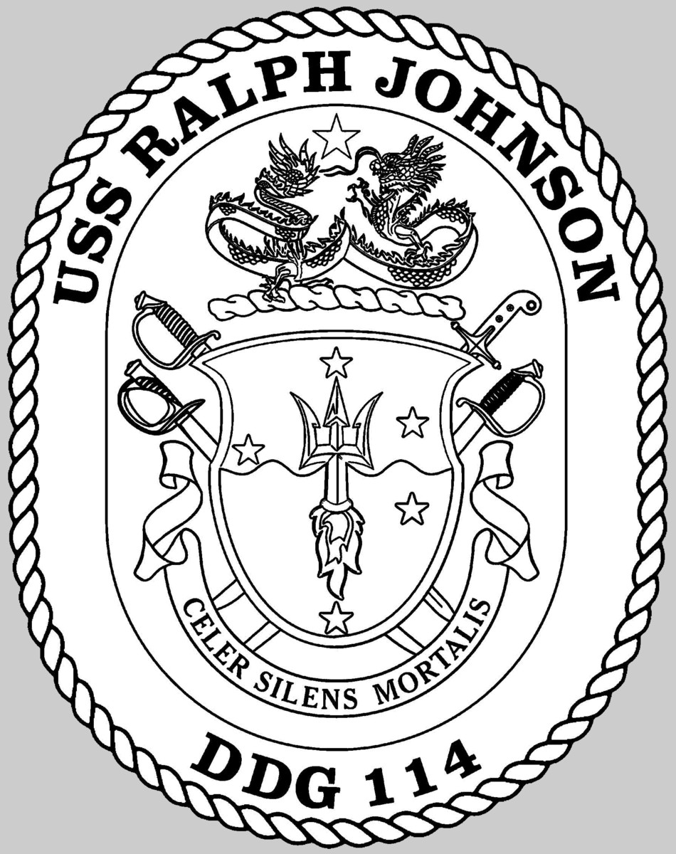 ddg-114 uss ralph johnson insignia crest patch badge arleigh burke class guided missile destroyer us navy aegis 03c