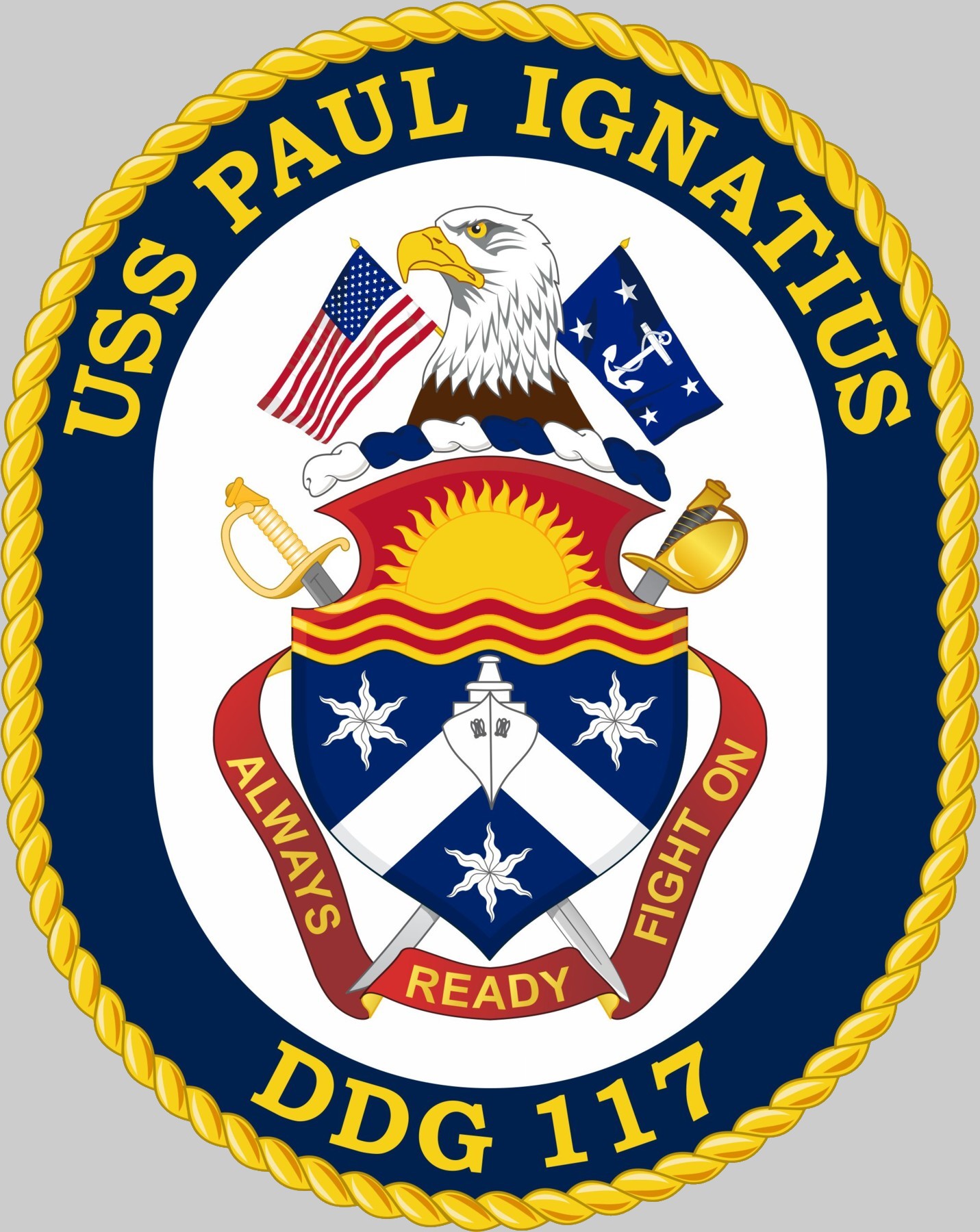 ddg-117 uss paul ignatius insignia crest patch badge arleigh burke class guided missile destroyer us navy aegis 02c