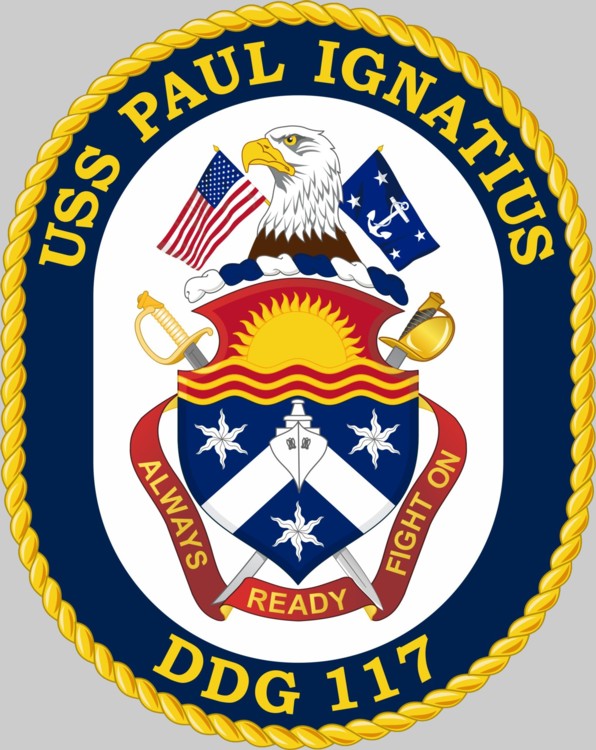 ddg-117 uss paul ignatius insignia crest patch badge arleigh burke class guided missile destroyer us navy aegis 02x