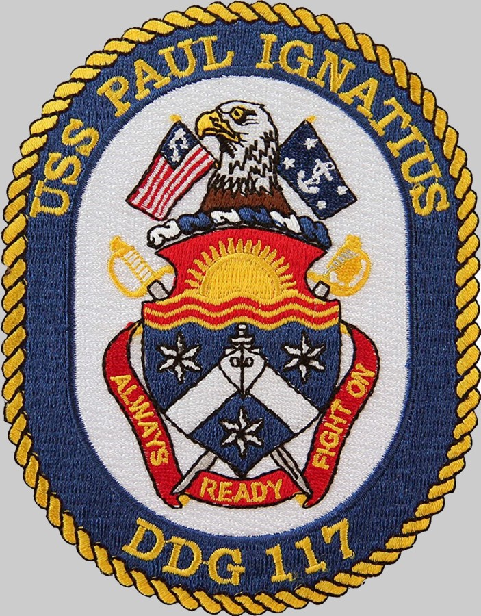 ddg-117 uss paul ignatius insignia crest patch badge arleigh burke class guided missile destroyer us navy aegis 02p
