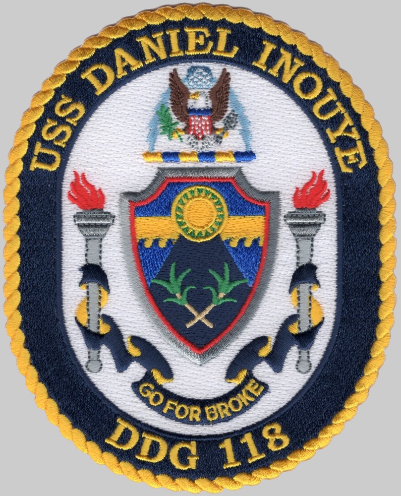 ddg-118 uss daniel inouye insignia crest patch badge arleigh burke class guided missile destroyer us navy aegis 02p