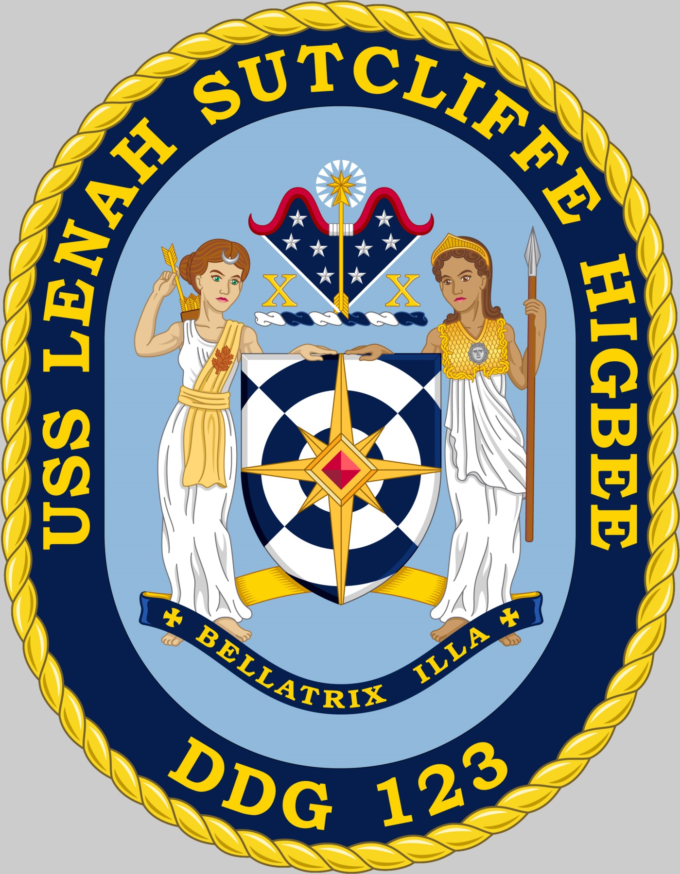ddg-123 uss lenah h. sutcliffe higbee insignia crest patch badge arleigh burke class guided missile destroyer us navy 02x