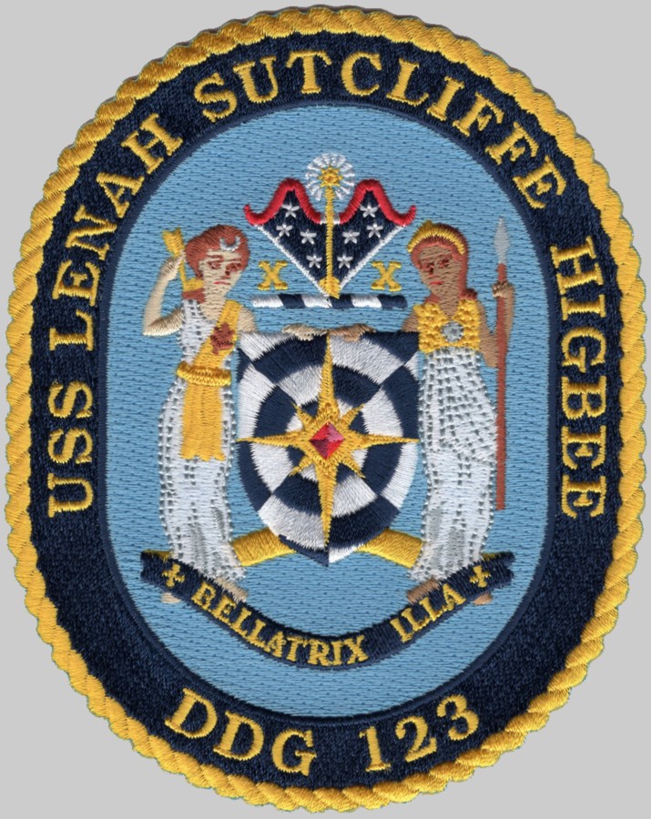 ddg-123 uss lenah h. sutcliffe higbee insignia crest patch badge arleigh burke class guided missile destroyer us navy 02p