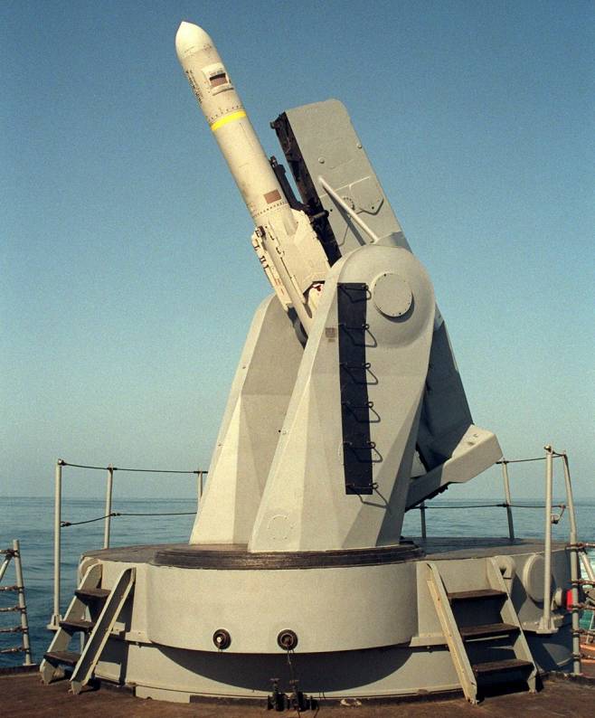 Mk-13 missile launcher with RGM-84 Harpoon aboard USS Goldsborough DDG-20