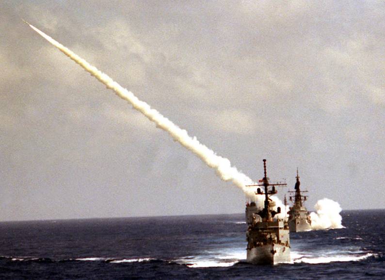 DDG-37 USS Farragut fires a RIM-2 Terrier missile