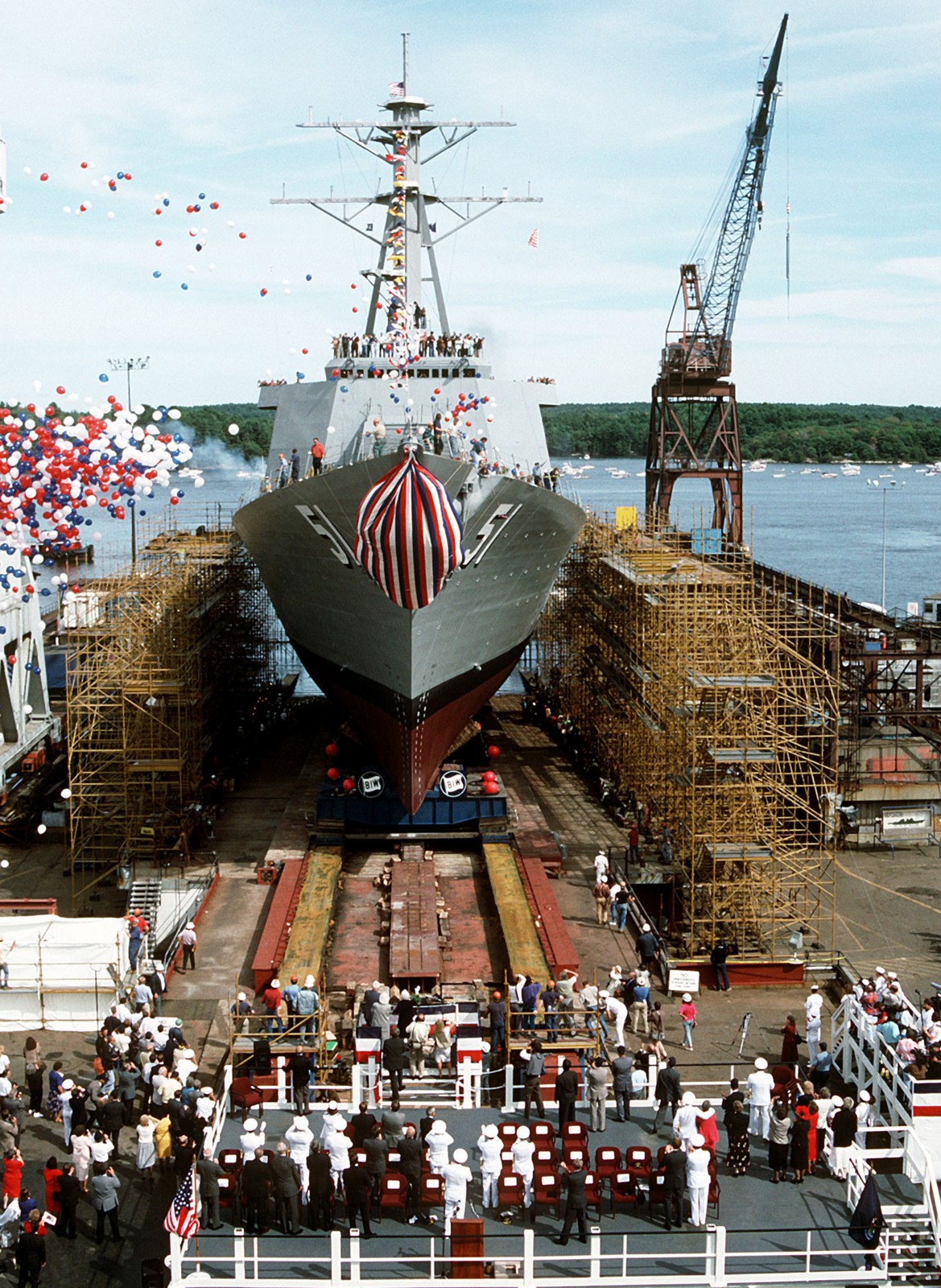 ddg-51 uss arleigh burke destroyer us navy 74 christening launching ceremony