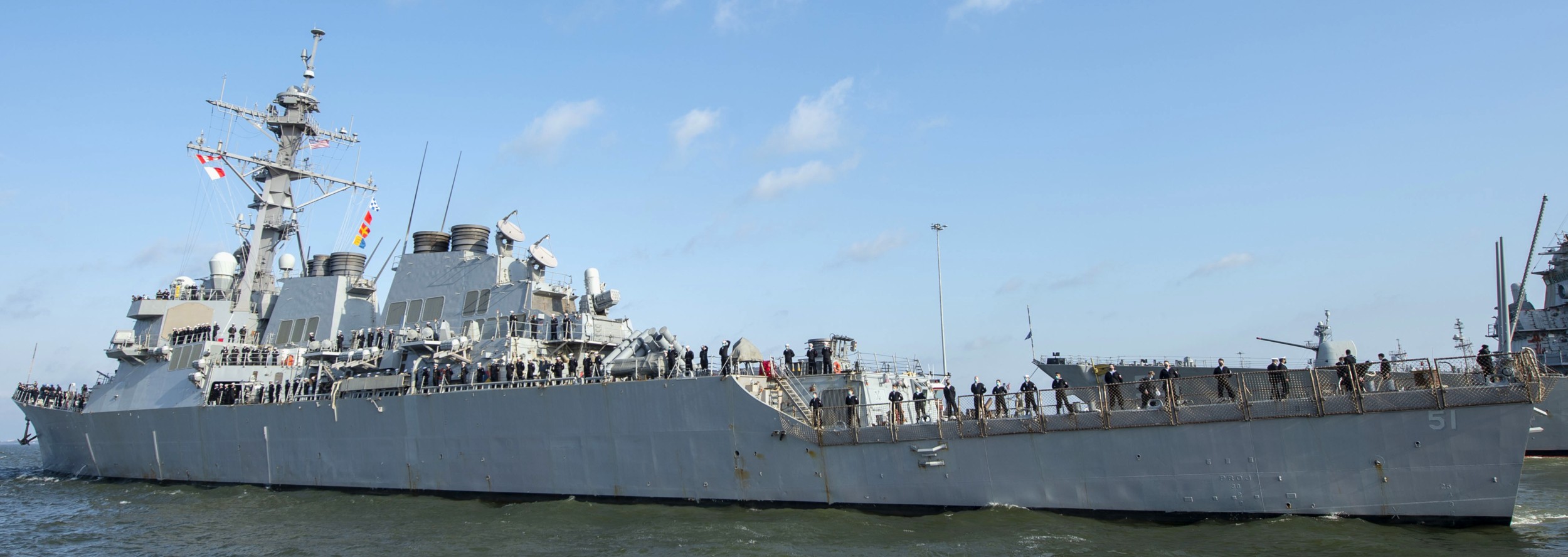 uss arleigh burke ddg-51 guided missile destroyer departing naval station norfolk for rota spain march 2021 
