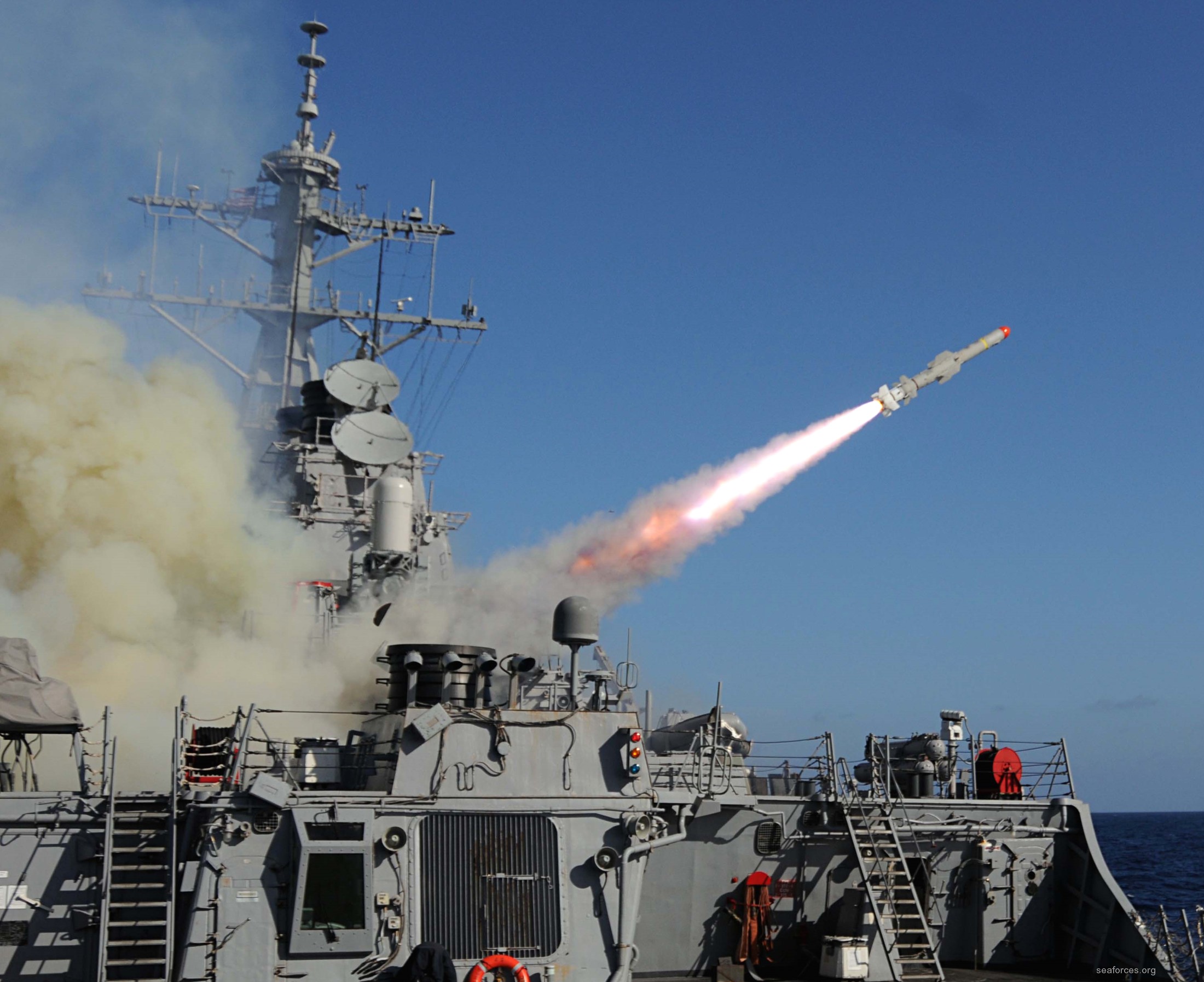 ddg-57 uss mitscher guided missile destroyer us navy 51 harpoon ssm live fire exercise