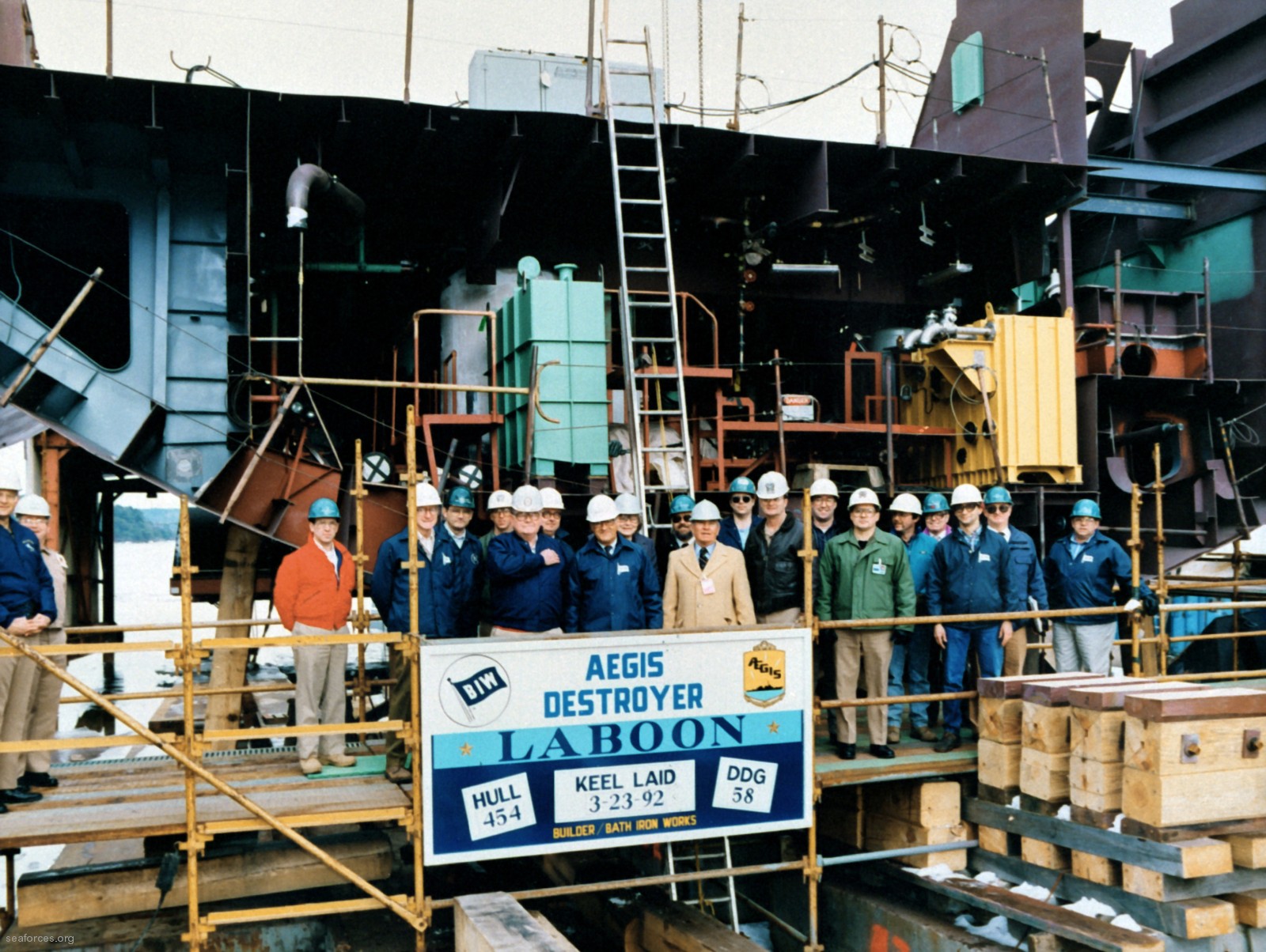 ddg-58 uss laboon guided missile destroyer us navy 75 keel laying ceremony bath iron works