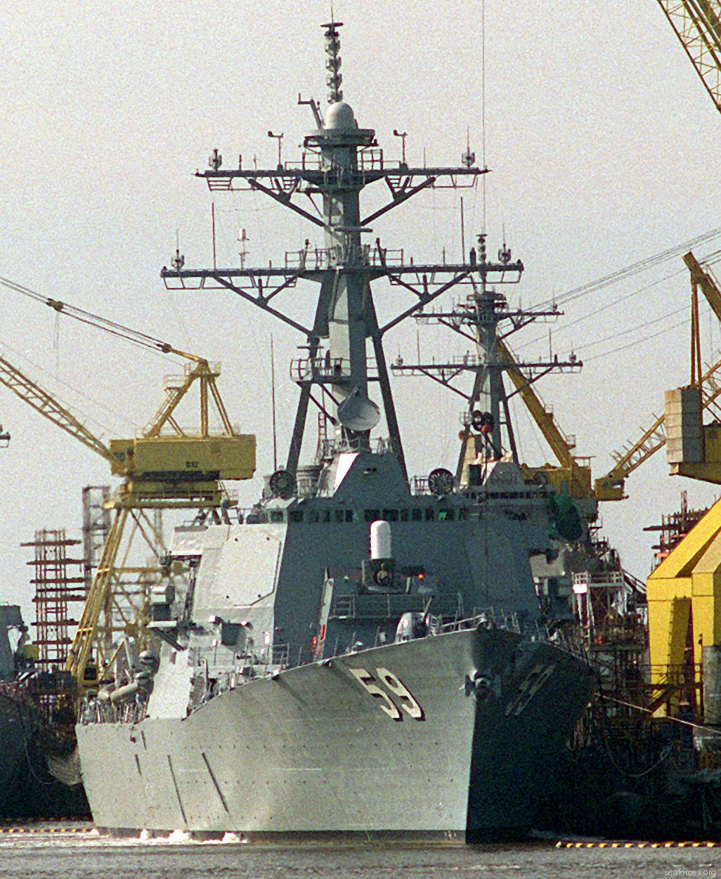 ddg-59 uss russell guided missile destroyer us navy 54 fitting out ingalls shipbuilding pascagoula mississippi