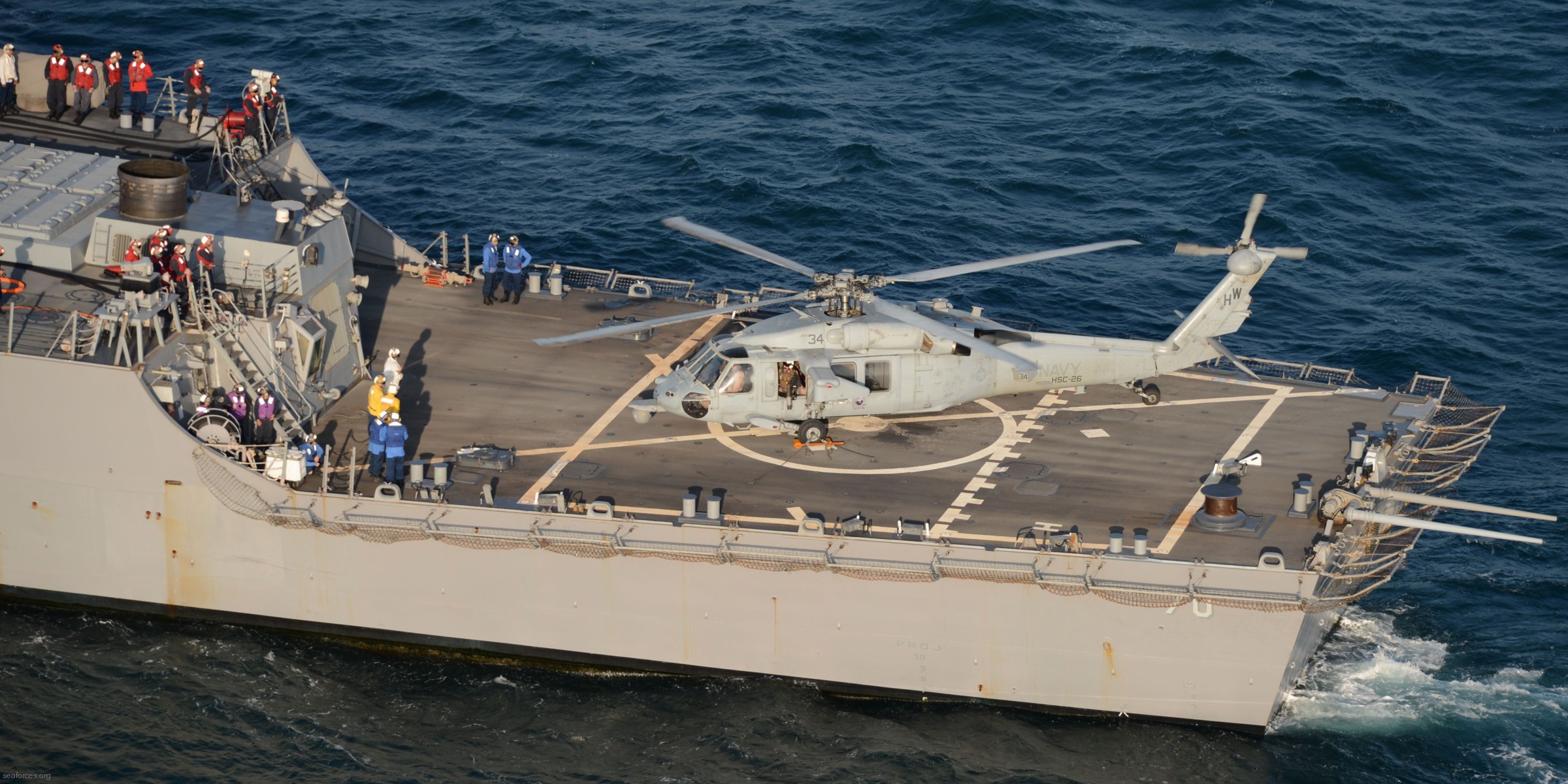 ddg-70 uss hopper guided missile destroyer arleigh burke class aegis bmd 78 mh-60s seahawk helicopter flight operations