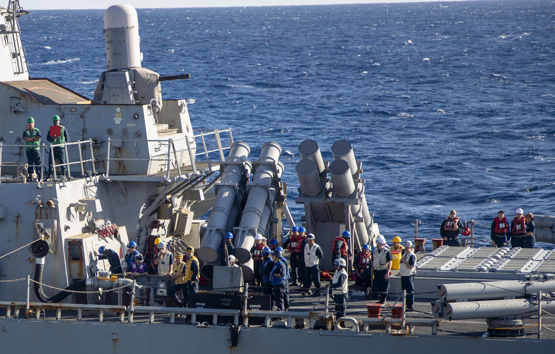 ddg-76 uss higgins guided missile destroyer rgm-84 harpoon ssm launcher 71