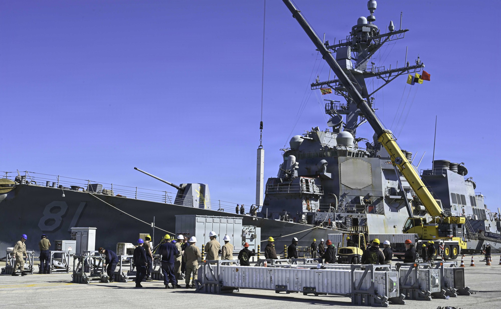 uss winston s. churchill ddg-81 guided missile destroyer ammunition onload rota spain naval station 2026 100