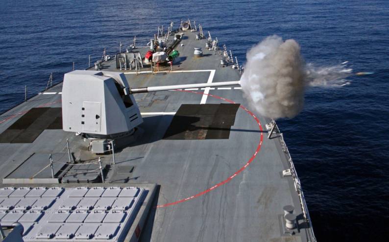 DDG-90 USS Chafee fires her Mk-45 5"/62-caliber gun