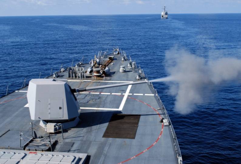 USS Chafee DDG-90 fires her Mk-45 Mod.4 5-inch 62-caliber gun